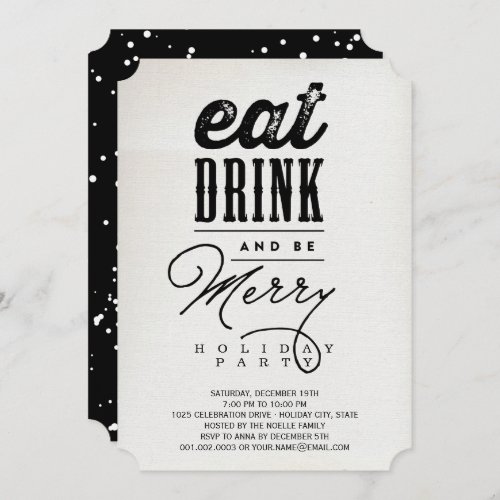Eat Drink And Be Merry Rustic Holiday Party Invite
