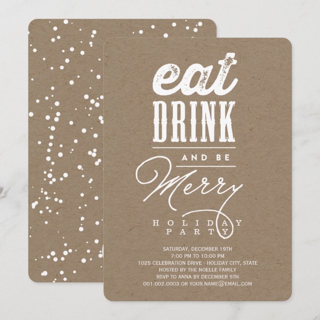 Eat Drink And Be Merry Rustic Holiday Party Invite (Front/Back)