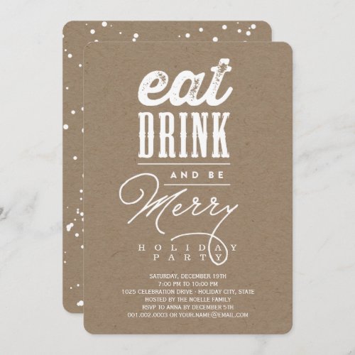 Eat Drink And Be Merry Rustic Holiday Party Invite