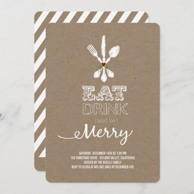 Eat Drink and Be Merry Rustic Holiday Party Invite (Front/Back)