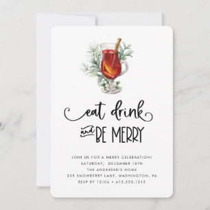 Eat Drink and Be Merry Snowberries Christmas Party Invitation