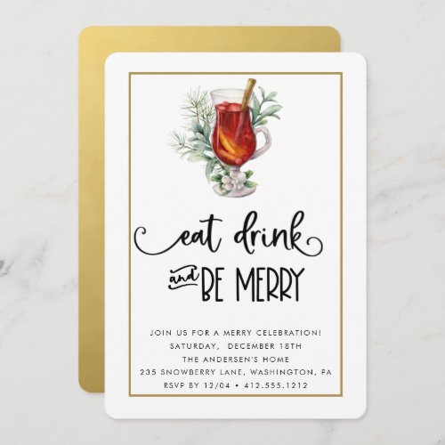 Eat Drink and Be Merry Snowberries Christmas Party Invitation