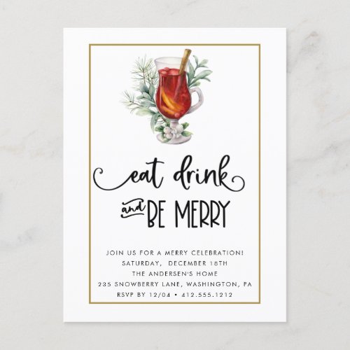 Eat Drink and Be Merry Snowberries Christmas Party Postcard