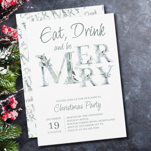 Eat Drink and be Merry Typography Christmas Party Invitation