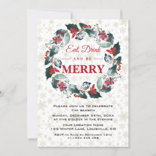 Eat Drink and be Merry Wreath Truck Christmas Invitation