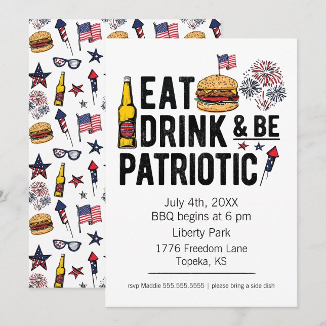 Eat, Drink and be Patriotic 4th of July Invitation (Front/Back)