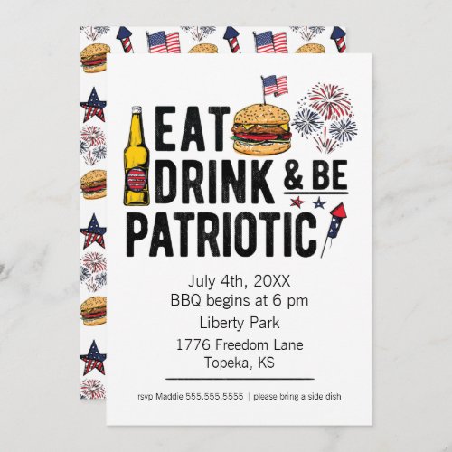 Eat Drink and be Patriotic 4th of July Invitation