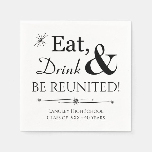 Eat Drink and Be Reunited Retro Class Reunion Napkins (Front)