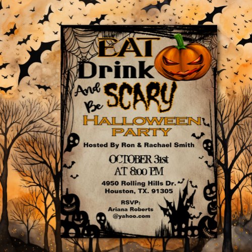 Eat Drink And Be Scary Adult Halloween  Invitation