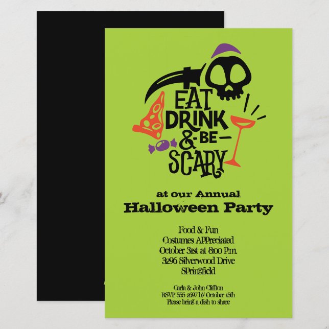 Eat Drink and Be Scary Budget Halloween Invitation (Front/Back)