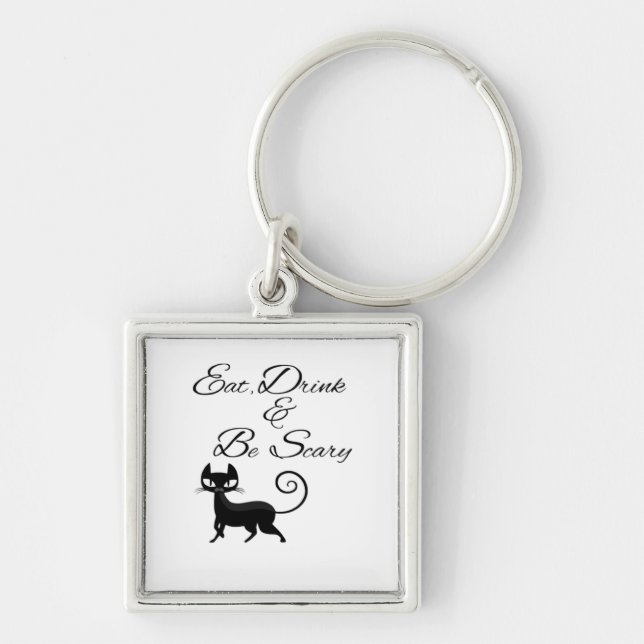 Eat Drink And Be Scary Cat Funny Cute Spooky Hallo Keychain (Front)