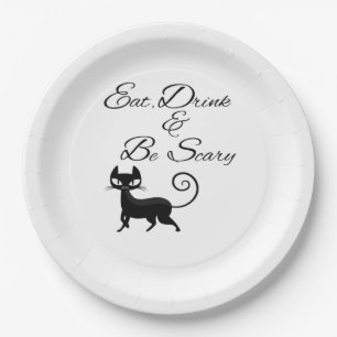 Eat Drink And Be Scary Cat Funny Cute Spooky Hallo Paper Plates