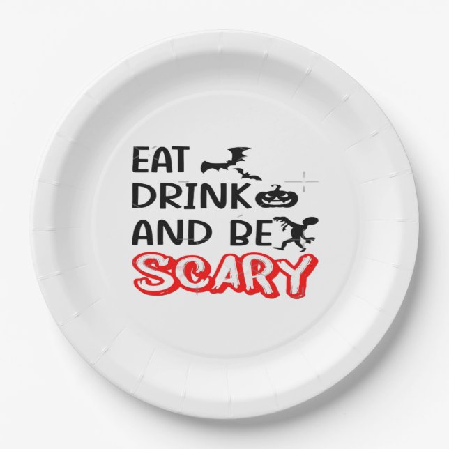 Eat Drink And Be Scary Design Retro Classic Paper Plates (Front)