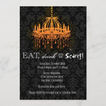 Eat Drink And Be Scary Elegant Damask Chandelier Invitation by InvitationBlvd at Zazzle