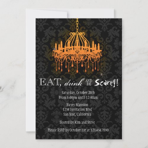 Eat Drink and Be Scary Elegant Damask Chandelier Invitation