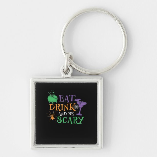 Eat Drink And Be Scary Essential Retro Graphic Keychain (Front)