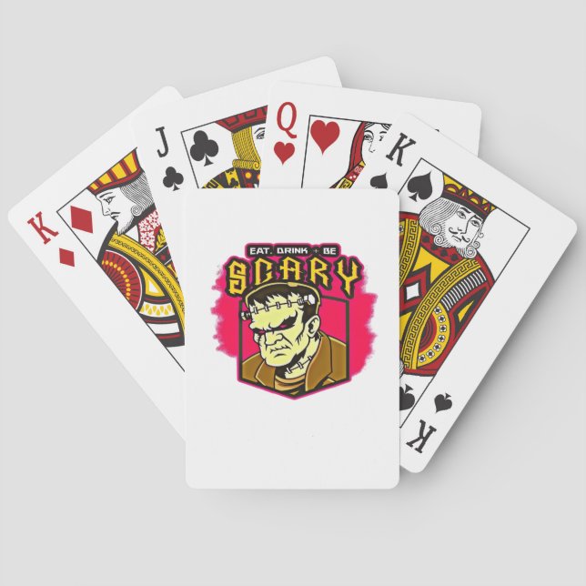 Eat Drink And Be Scary Frankenstein Halloween Crea Poker Cards (Back)