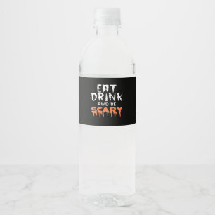 Eat Drink And Be Scary Funny Halloween Minimal Cle Water Bottle Label
