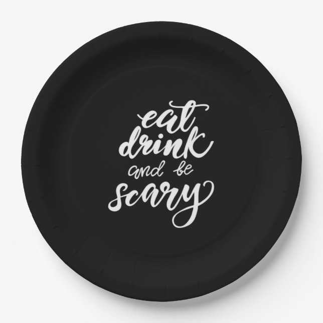 Eat Drink And Be Scary Funny Halloween Vintage Sty Paper Plates (Front)