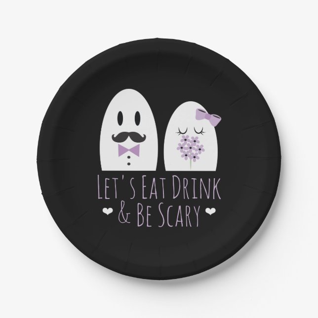Eat Drink and Be Scary Ghost Wedding Paper Plates (Front)