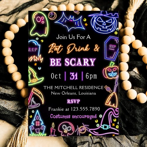 Eat Drink And Be Scary Glow Dark Halloween Party  Invitation