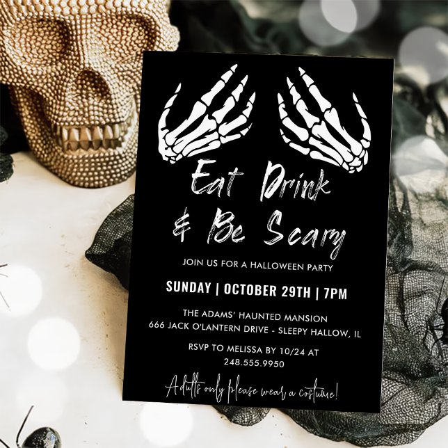 Eat Drink And Be Scary Gray Halloween Party Invitation (Creator Uploaded)