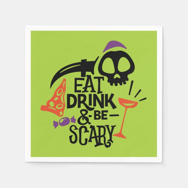Eat Drink and Be Scary Green Halloween Party Napkins (Front)