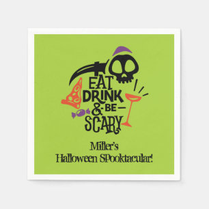 Eat Drink and Be Scary Green Halloween Party Napkins