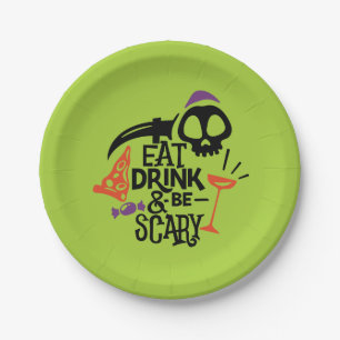Eat Drink and Be Scary Green Halloween Party Paper Plates