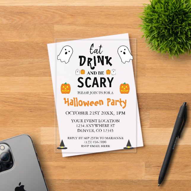 Eat, Drink and Be Scary Halloween Acrylic Invitations (Insitu (Invitation Card))