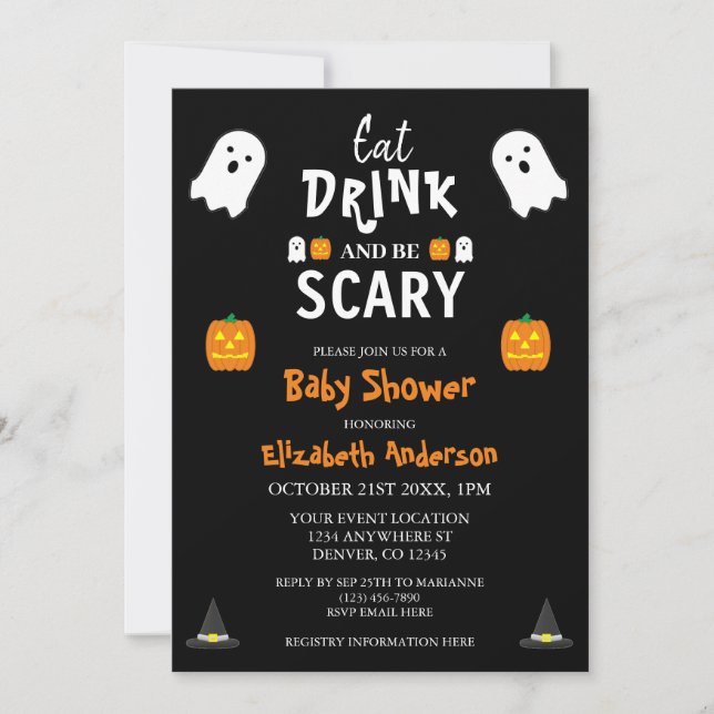 Eat, Drink and Be Scary Halloween Baby Shower Invitation (Front)