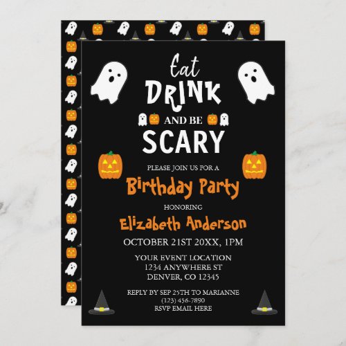 Eat Drink and Be Scary Halloween Birthday Invitation