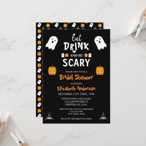 Eat Drink and Be Scary Halloween Bridal Shower  Invitation