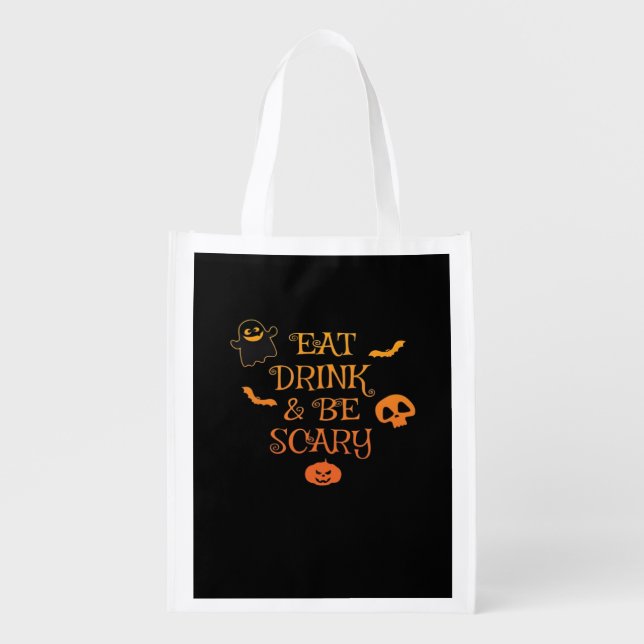 Eat Drink And Be Scary Halloween Classic Retro Sty Grocery Bag (Front)