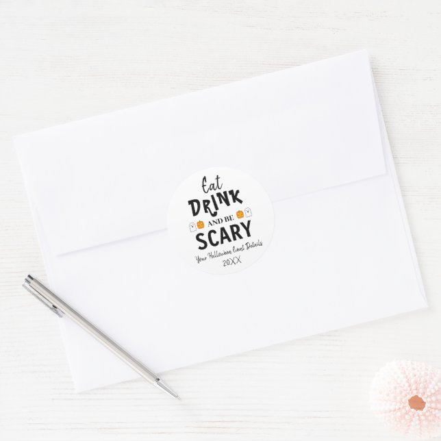 Eat, Drink and Be Scary Halloween Classic Round Sticker (Envelope)