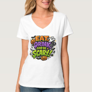 Eat Drink And Be Scary Halloween Comic Art T-Shirt