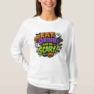 Eat Drink And Be Scary Halloween Comic Art T-Shirt