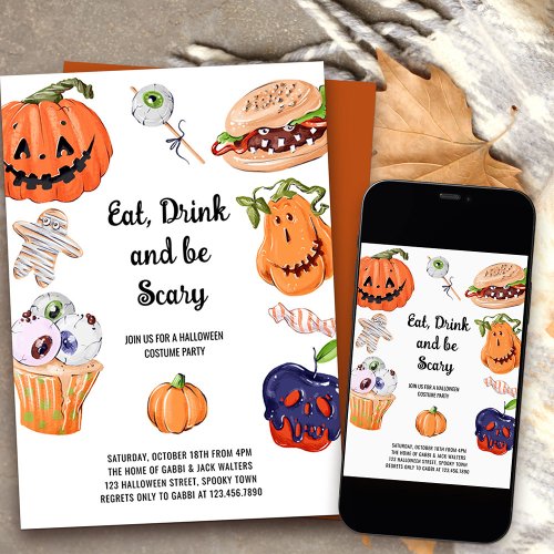 Eat Drink and Be Scary Halloween Costume Party Invitation