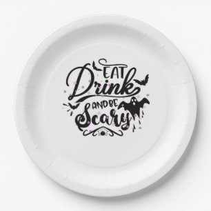Eat Drink And Be Scary Halloween Design Trendy Art Paper Plates