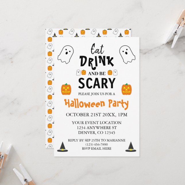 Eat, Drink and Be Scary Halloween Invitation (Front/Back In Situ)