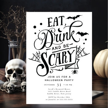 Eat Drink And Be Scary Halloween Invitation by celebrateitholidays at Zazzle