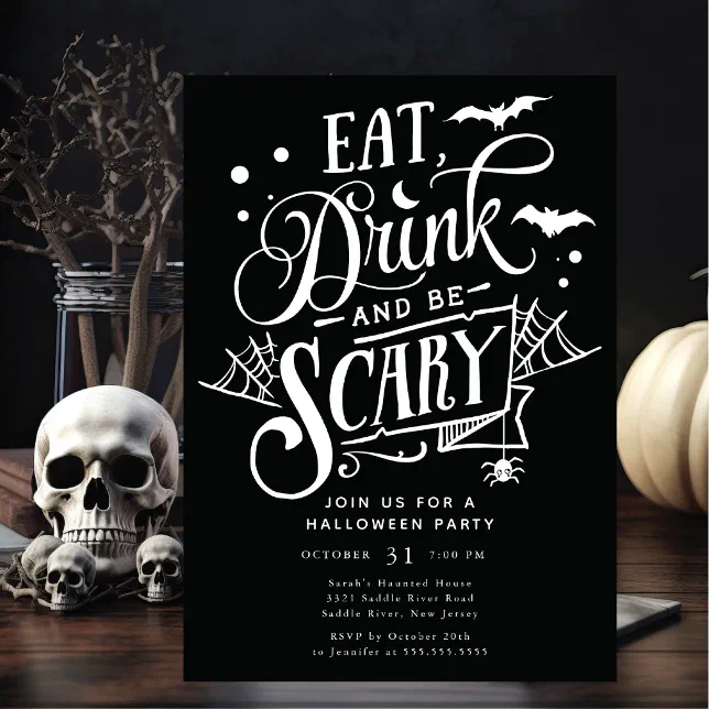 Eat Drink And Be Scary Halloween Invitation | Zazzle