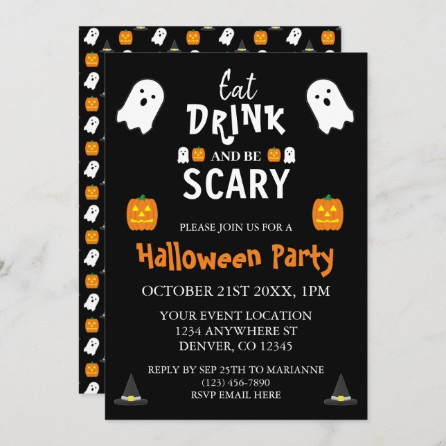 Eat, Drink and Be Scary Halloween Invitation (Front/Back)