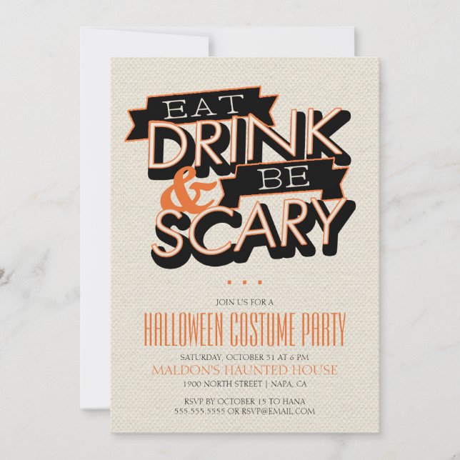 Eat Drink And Be Scary Halloween Part Invitation (Front)