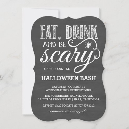 Eat Drink and Be Scary Halloween Party Chalkboard Invitation