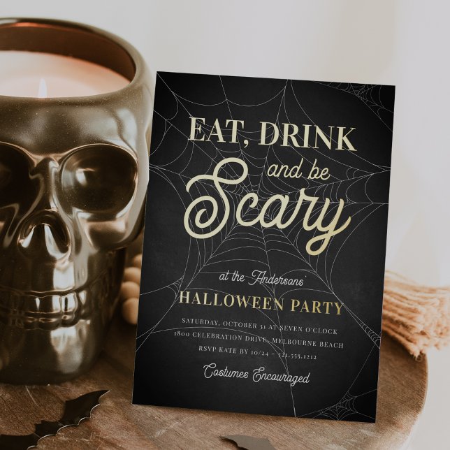 Eat, Drink and Be Scary Halloween Party Foil Invitation (Creator Uploaded)
