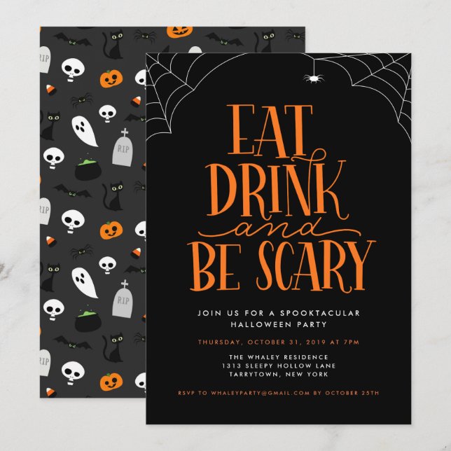 Eat, Drink, and Be Scary Halloween Party Invitation (Front/Back)