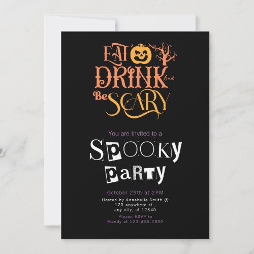 Eat Drink and be Scary Halloween Party Invitation