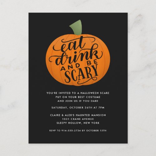 Eat Drink and Be Scary Halloween Party Invitation Postcard