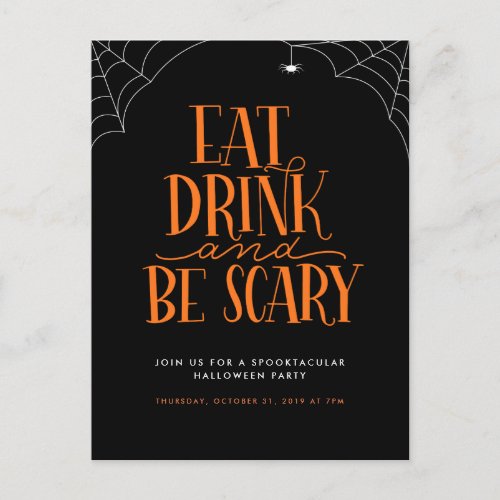 Eat Drink and Be Scary Halloween Party Invitation Postcard